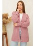 Модный женский кардиган цвета роза на пуговицах с элементами вязки