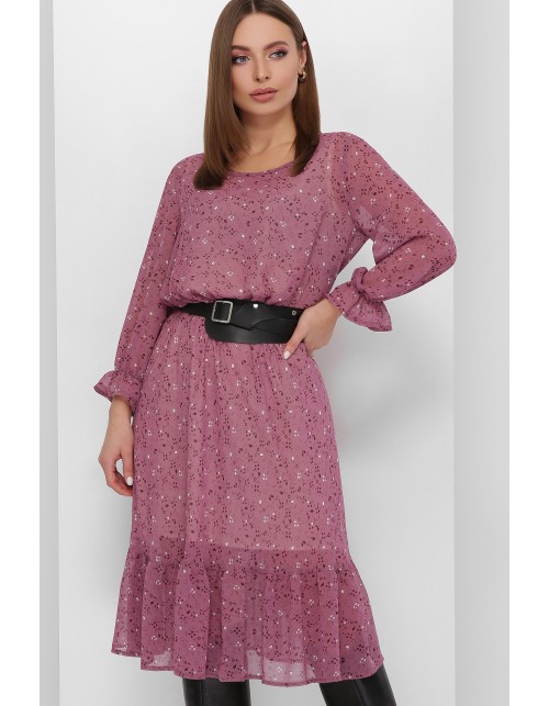 Легкое и воздушное шифоновое платье сливового цвета с рюшами на рукавах