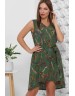 Легка літня сукня зеленого кольору з принтованого софта з поясом
