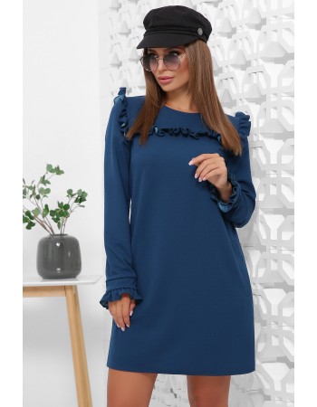 Сукня бірюзового кольору в офісному стилі з кишенями
