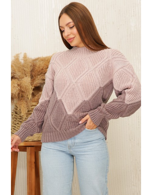 Жіночий светр пудра-фрезового кольору з коміром стійка