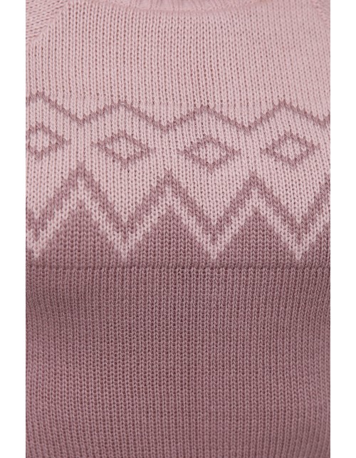 Женский вязаный свитер под горло с орнаментом цвета пудра-фрез