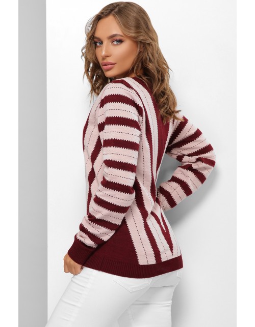 В’язаний жіночий джемпер кольору марсала та пудра з візерунком геометричних ліній