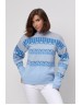 Вязаный женский свитер голубого цвета с геометрическим орнаментом