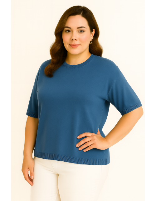 Жіночий джемпер кольору джинс з короткими рукавами