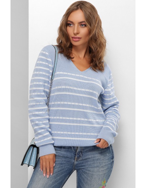 Джемпер женский мягкий голубого цвета в полоску