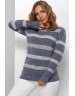 Джемпер женский светло-джинсового цвета в полоску с кружевными вставками