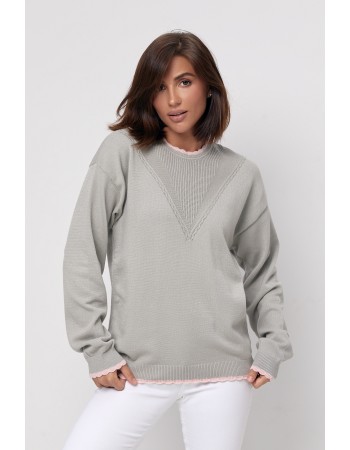 Вязаный джемпер цвета стали с ажуром на манжетах