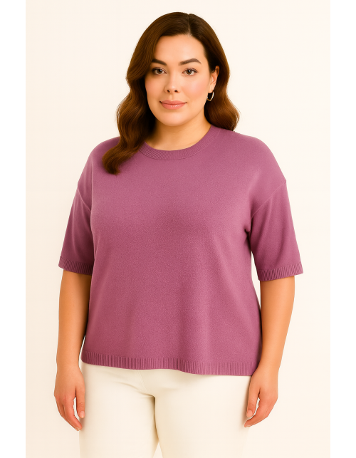 Женский джемпер лилового цвета с короткими рукавами