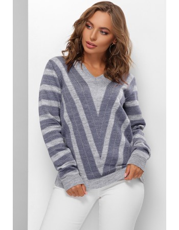 Вязаный джемпер цвета серый и джинс с узором геометрических линий