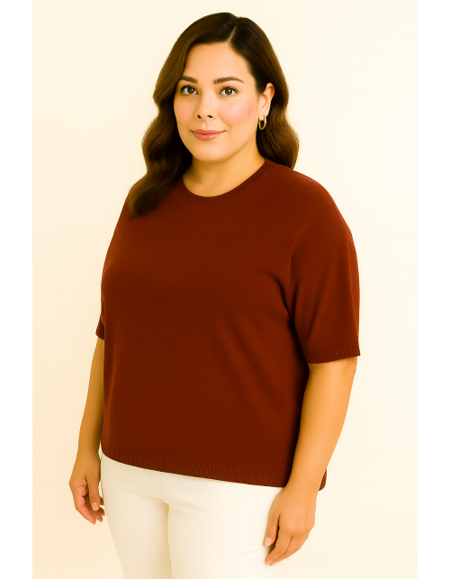 Жіночий джемпер теракотового кольору з короткими рукавами