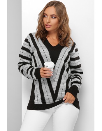 Вязаный джемпер цвета черный и серый с узором геометрических линий