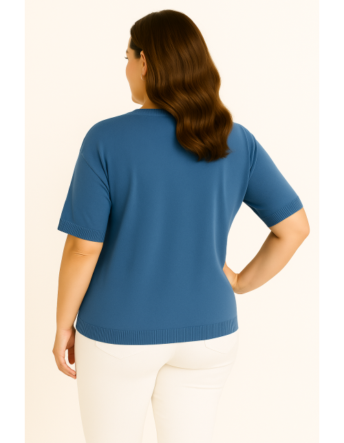 Жіночий джемпер кольору джинс з короткими рукавами