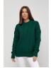 Вязаный женский свитер с рельефным узором темно-зеленого цвета
