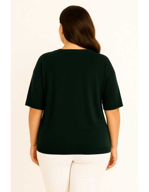 Женский джемпер темно-зеленого цвета с короткими рукавами