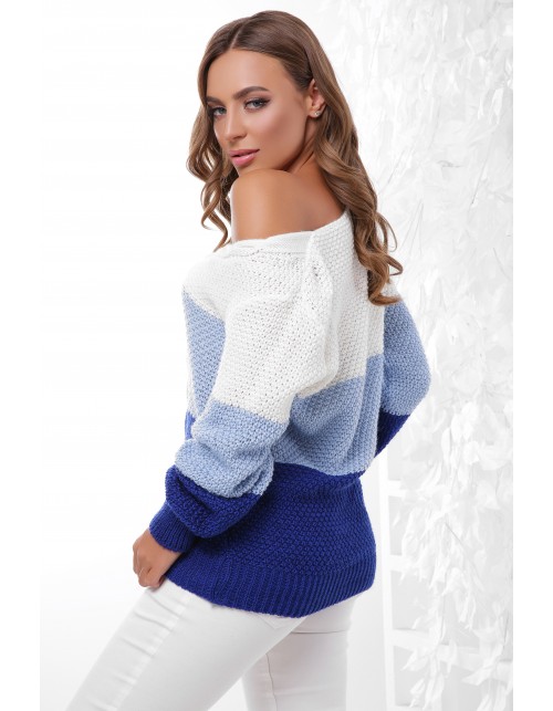 Трехцветный джемпер женский с V-образным вырезом и длинным рукавом