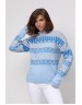 Вязаный женский свитер голубого цвета с геометрическим орнаментом