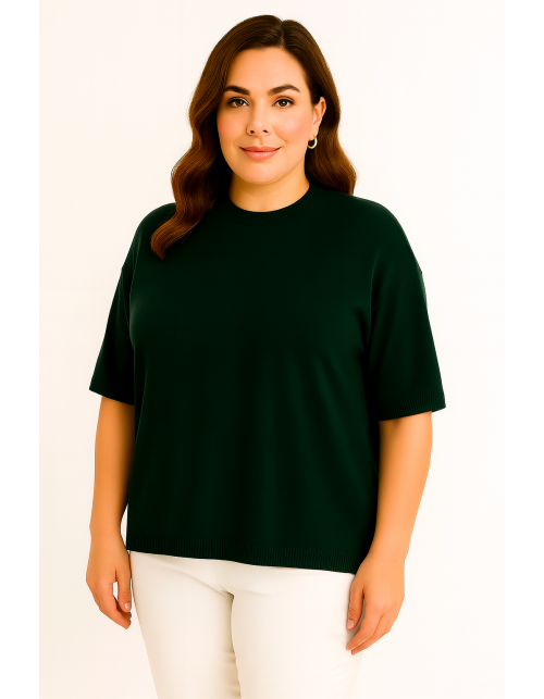 Женский джемпер темно-зеленого цвета с короткими рукавами