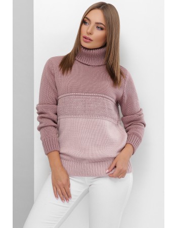 Двоколірний фрез-пудра светр прямого силуету з якісної м’якої пряжі