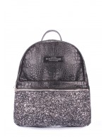Рюкзак кожаный Mini черный с тиснением под крокодила блестящий