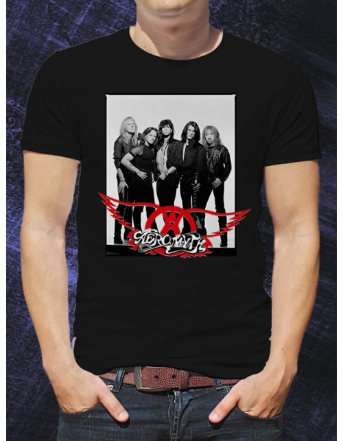 Мужская Футболка Aerosmith (black and white photo with the logo)
