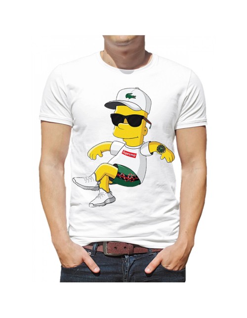 Мужская Футболка "Симпсон Барт в футболке Supreme и кепке Lacoste"
