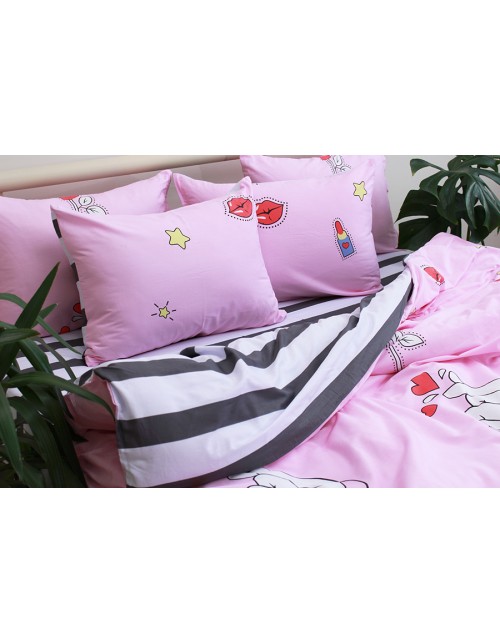 Детский комплект постельного бельярозового цвета с сердечками, Сатин люкс