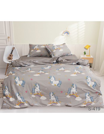 Постель детская серого цвета с единорогами
