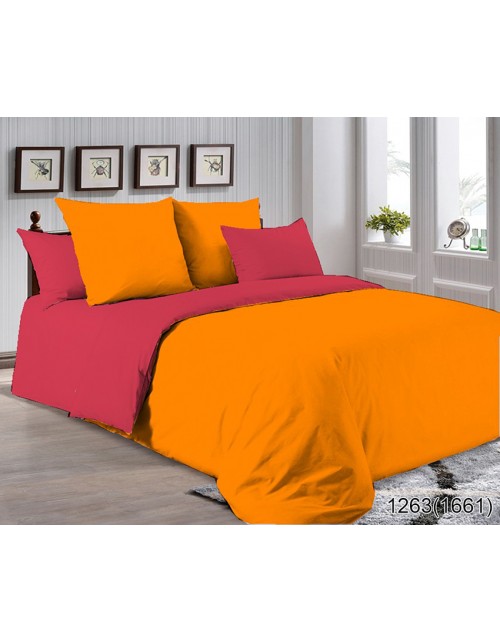 Двухспальный комплект постельного белья бордово-оранжевого цвета, Поплин