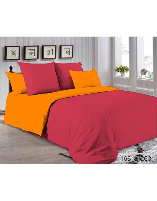 Двухспальный комплект постельного белья оранжево красного цвета, Поплин
