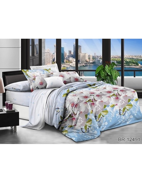 Двоспальний комплект постільної білизни з квітами та метеликами, Полікотон