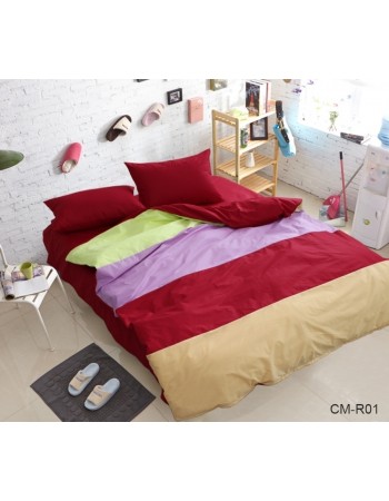 Постель двуспальная в полоску бордового цвета