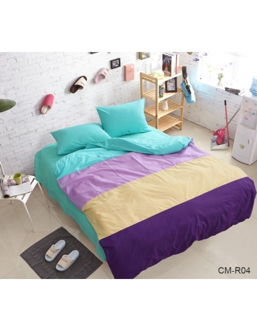 Двухспальный комплект постельного белья в полоску мятного цвета, Поплин