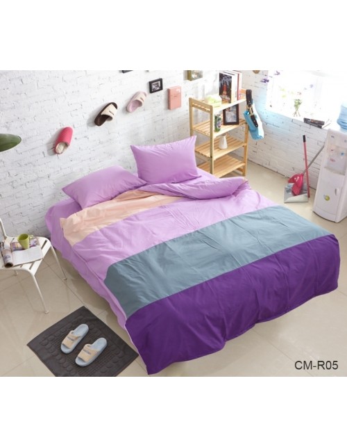 Двухспальный комплект постельного белья в полоску сиреневого цвета, Поплин