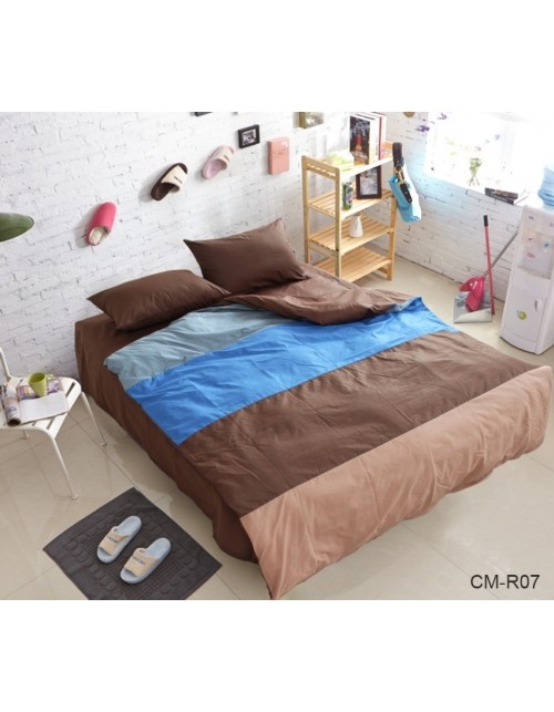 Двоспальний комплект постільної білизни у смужку коричневого кольору, Поплін