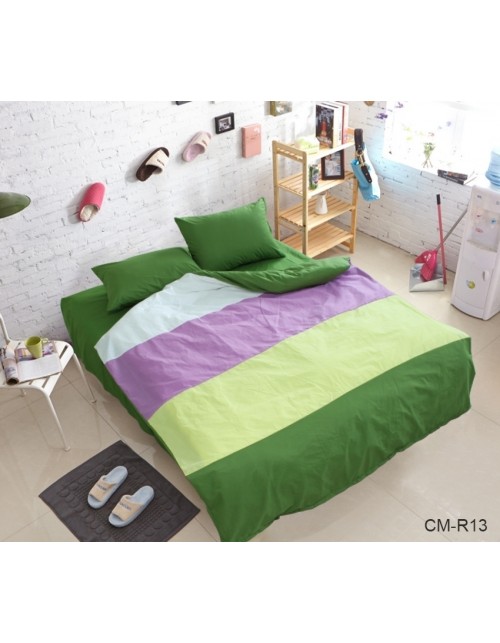 Двоспальний комплект постільної білизни у смужку зеленого кольору, Поплін