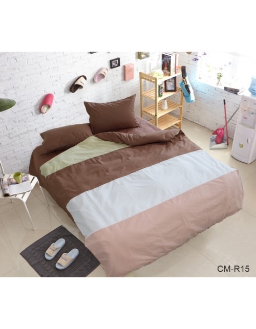 Двоспальний комплект постільної білизни у смужку коричневого кольору, Поплін