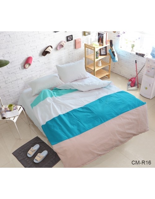 Двоспальний комплект постільної білизни у смужку білого кольору, Поплін