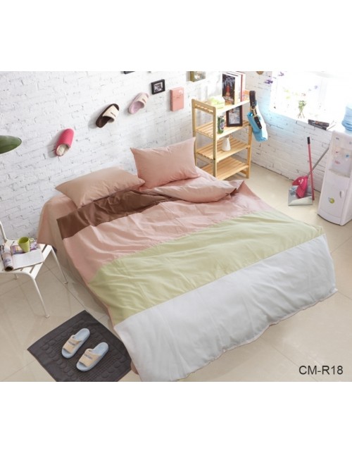 Двоспальний комплект постільної білизни у смужку рожевого кольору, Поплін