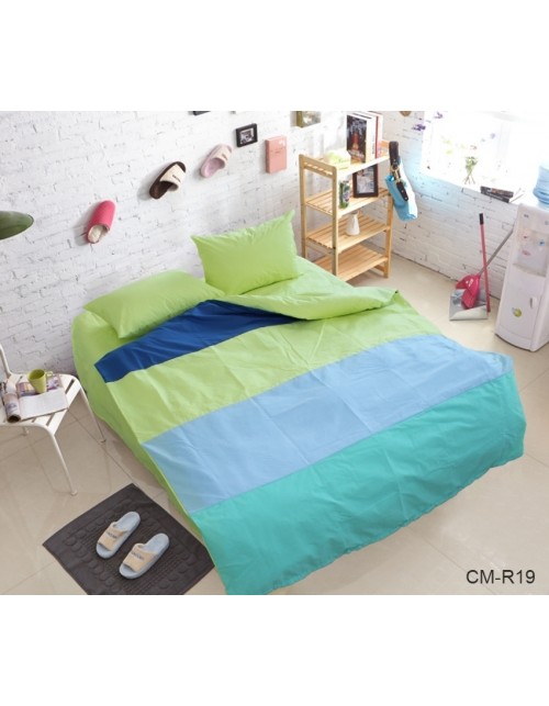 Двухспальный комплект постельного белья в полоску светло-зеленого цвета, Поплин