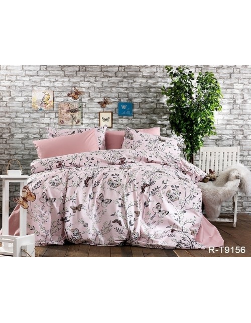 Двухспальный комплект постельного белья розового цвета с бабочками, Ранфорс