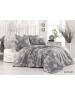 Двухспальный комплект постельного белья серого цвета с листьями на ветвях, Ранфорс