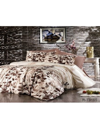Постель двуспальная с принтом листьями на ветвях