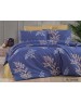 Двухспальный комплект постельного белья синего цвета с листьями на ветвях, Ранфорс