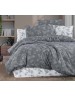 Двухспальный комплект постельного белья серого цвета с узором цветов, Ранфорс