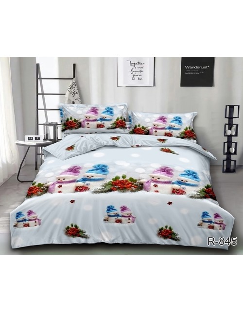 Двухспальный комплект постельного белья новогодняя со снеговиками, Ранфорс