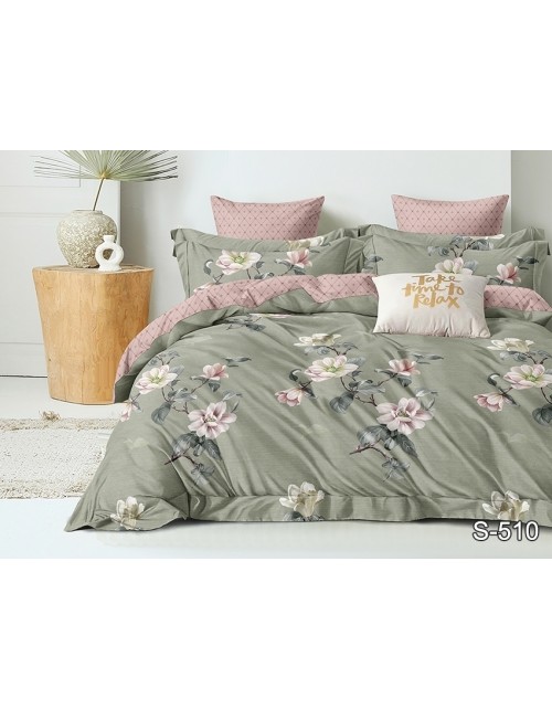 Двоспальний комплект постільної білизни з квітковим принтом, Сатин люкс