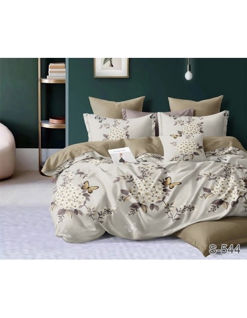 Двоспальний комплект постільної білизни з квітами та метеликами, Сатин люкс