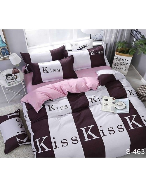 Двухспальный комплект постельного белья в полоску "Поцелуй", Сатин люкс