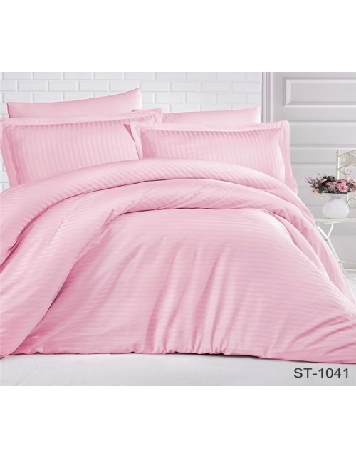 Двоспальний комплект постільної білизни однотонна рожевого кольору, Сатин страйп
